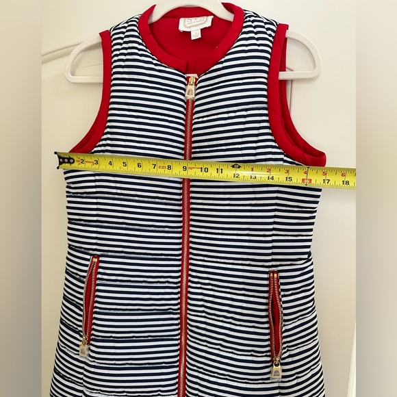 Sail to Sable Long Quilted Vest - Blue and White Stripe and Red Trim, Small - Picture 2 of 2